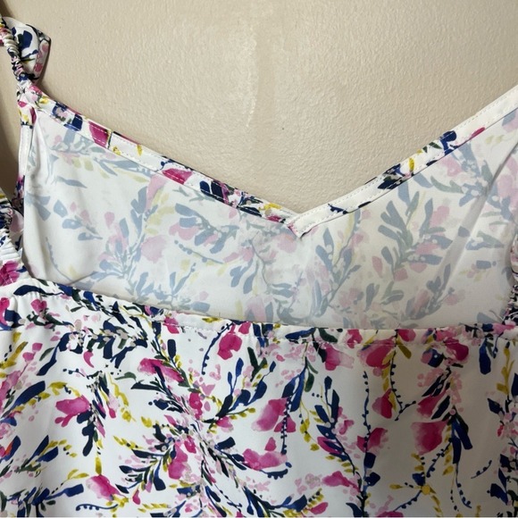 French Connection Breya Eltan Ruffle Tank‎ Top Summer White Floral Large - Picture 10 of 12